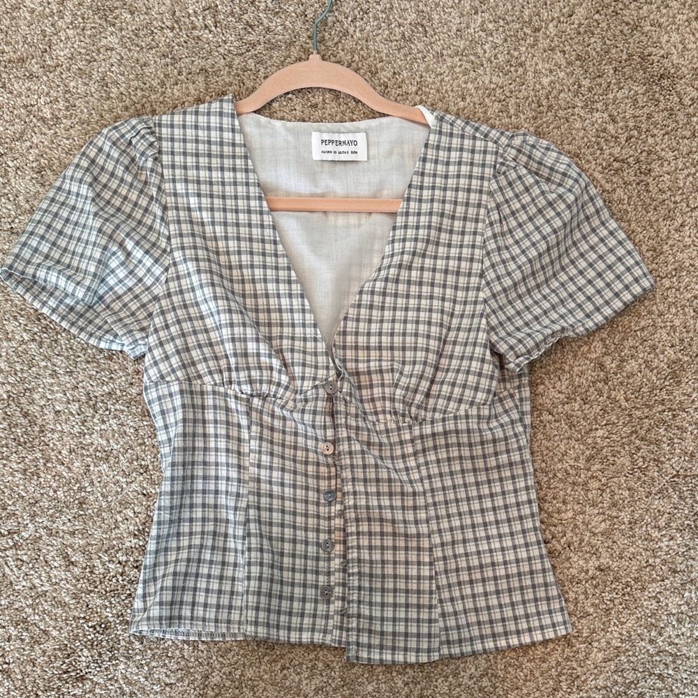 Peppermayo Checkered Button-Up Blouse